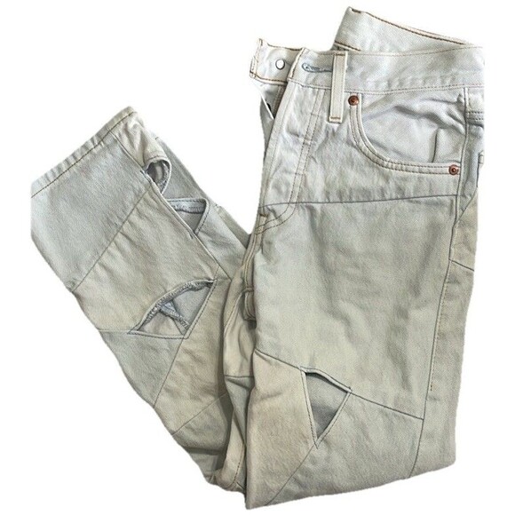 LEVIS 501 Button Fly Light wash Jeans W24 L 26 Vintage Red Tab Cut Outs Design - Picture 1 of 16